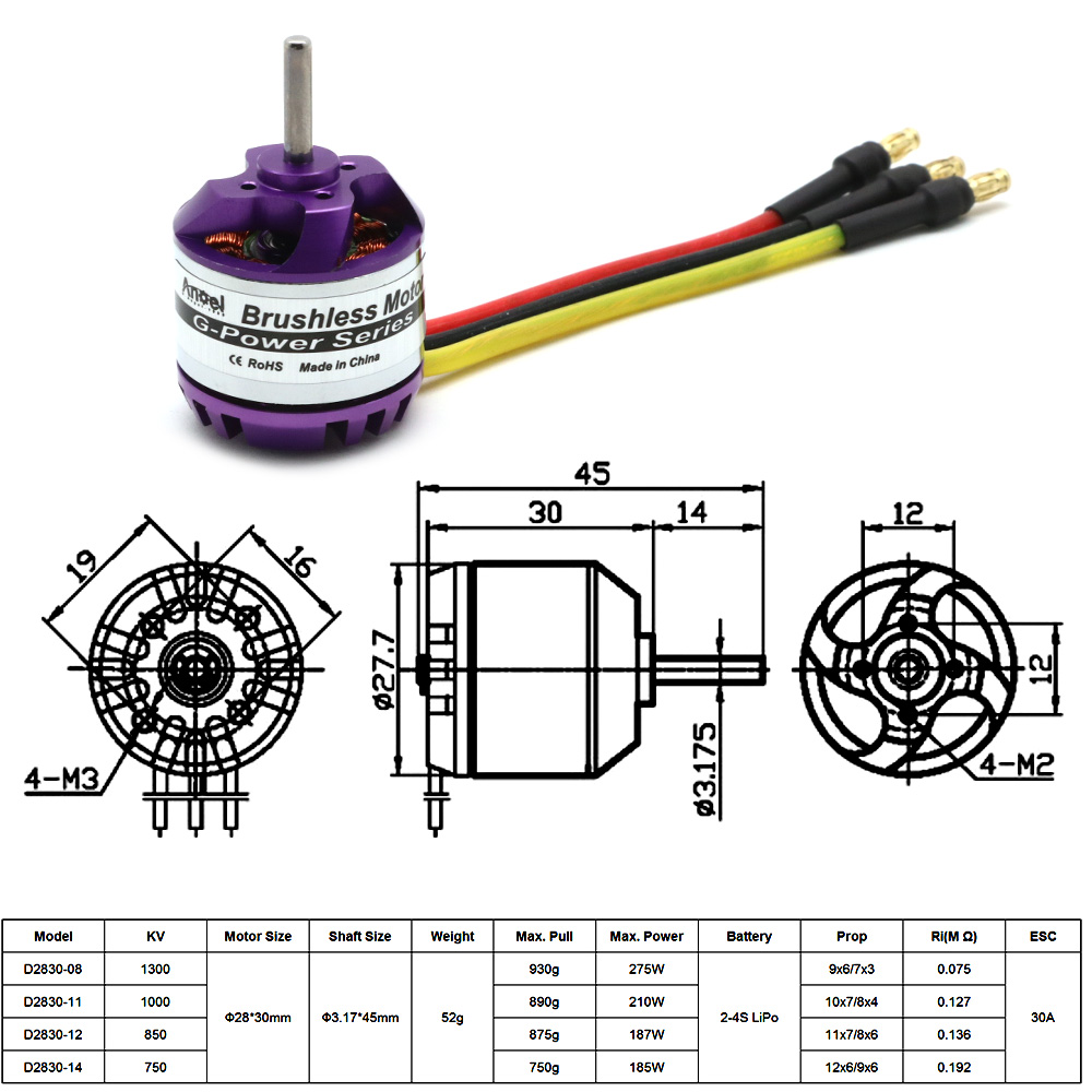 D2830 1300KV 1000KV 850KV  750 - Brushed Drone Motor recension och pris